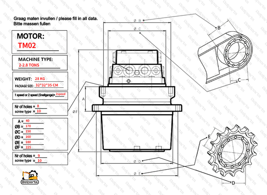 U15-3 KX41.2 KX41.2V KX36.3 K008 Endantrieb für Kubota TM01 Reisemotor
