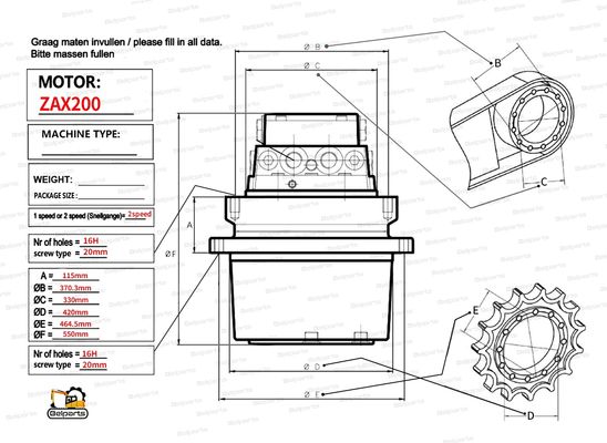 Hitachi Bagger 9168003 9195451 Fahrmotor-Baugruppe Ersatzkosten für HMGF36 ZX200 ZX200-6
